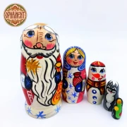 Матрешка деревянная детская Дед Мороз Снегурочка Снеговик (0130139-5)