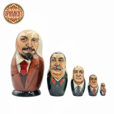Матрешка деревянная, главы СССР, 5 мест, 14 см (0127235-6)