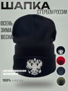 Шапка зимняя Россия с гербом черная (белый логотип)