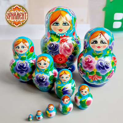 Матрешка 10 мест 14 см бирюза