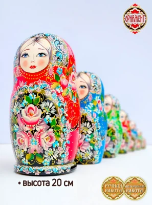 Матрешка деревянная, Букет разноцветный , 7 мест, 20 см (0133757-11)