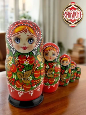 Матрешка деревянная хохлома, 5 мест, 15 см (0133778-12)