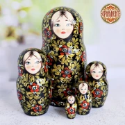 Матрешка 5 мест 15 см Кружево черная
