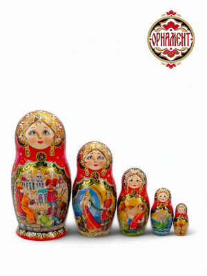Матрешка деревянная детская сказка Конёк-Горбунок 5 мест 18 см