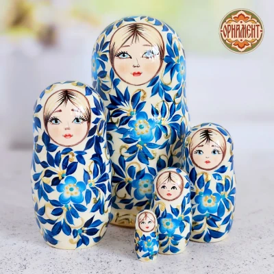 Матрешка 5 мест 11 см Кружево белая
