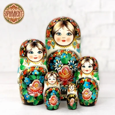 Русская матрешка деревянная Белый букет, 5 мест, 12 см
